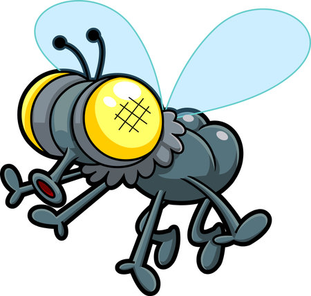 Funny Fly Cartoon Character Flying. Vector Hand Drawn Illustration Isolated On Transparent Backgroundのイラスト素材
