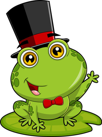 Groom Frog Cartoon Character Waving. Vector Hand Drawn Illustration Isolated On Transparent Backgroundのイラスト素材