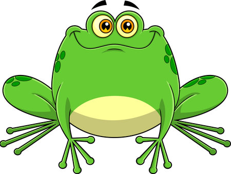 Smiling Green Frog Cartoon Character. Vector Hand Drawn Illustration Isolated On Transparent Backgroundのイラスト素材