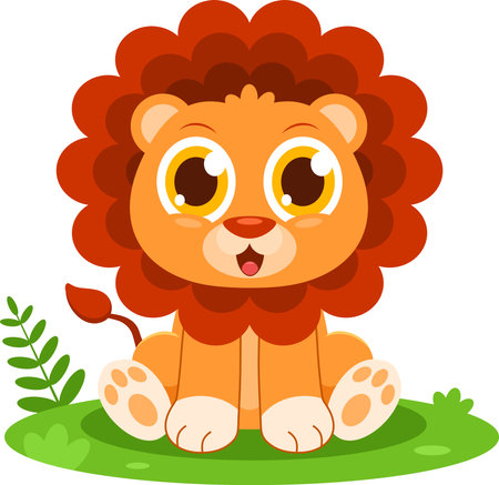 Cute Baby Lion Animal Cartoon Character. Vector Illustration Flat Design Isolated On Transparent Backgroundのイラスト素材