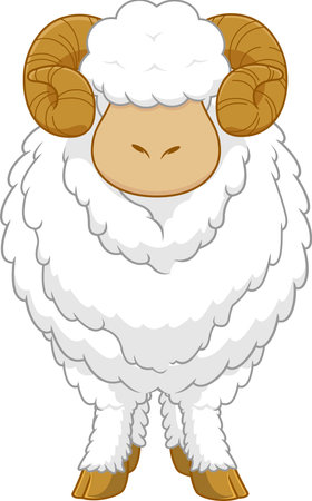 Ram Sheep Cartoon Mascot Character. Vector Hand Drawn Illustration Isolated On Transparent Backgroundのイラスト素材