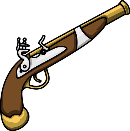 Vintage Old Pirate Gun With Wooden Handle Graphic Design. Vector Hand Drawn Illustration Isolated On Transparent Backgroundのイラスト素材