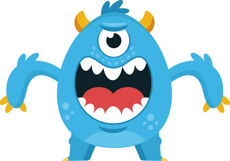 Angry Blue Monster Cartoon Character. Vector Illustration Flat Design Isolated On Transparent Backgroundのイラスト素材