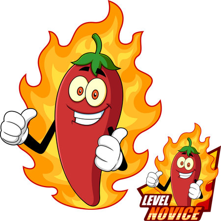 Smiling Hot Chili Pepper Cartoon Character Logo Design Sign. Vector Hand Drawn Illustration Isolated On Transparent Backgroundのイラスト素材