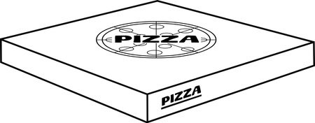 Outlined Cartoon Square Carton Pizza Box. Vector Hand Drawn Illustration Isolated On Transparent Backgroundのイラスト素材
