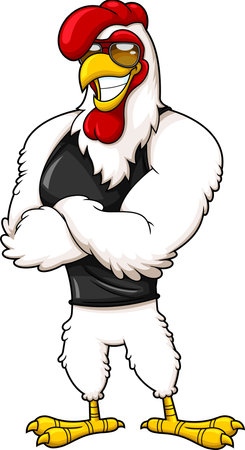 Smiling Rooster Cartoon Character With Sunglasses. Vector Hand Drawn Illustration Isolated On Transparent Backgroundのイラスト素材