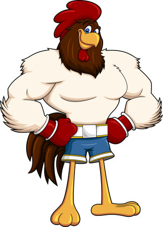 Brave Rooster Cartoon Character Ready To Fight. Vector Hand Drawn Illustration Isolated On Transparent Backgroundのイラスト素材