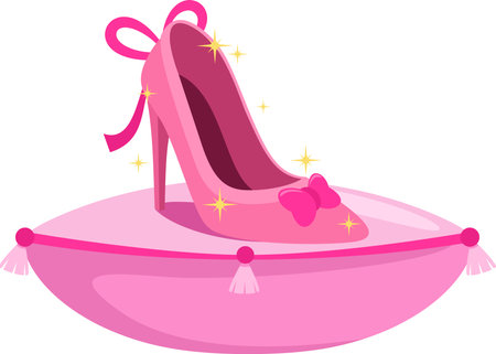 Cartoon Pink Princess Shoe On A Pillow. Vector Illustration Flat Design Isolated On Transparent Backgroundのイラスト素材