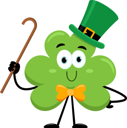 Smiling St. Patrick's Clover Leaf Cartoon Character. Vector Illustration Flat Design Isolated On Transparent Backgroundのイラスト素材