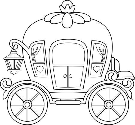 Outlined Cartoon Beautiful Princess Carriage. Vector Hand Drawn Illustration Isolated On Transparent Backgroundのイラスト素材