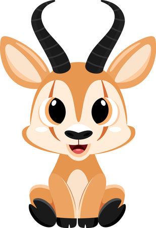 Cute Baby Springbok Cartoon Character. Vector Illustration Flat Design Isolated On Transparent Backgroundのイラスト素材