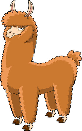 Brown Llama Animal Cartoon Character. Vector Hand Drawn Illustration Isolated On Transparent Backgroundのイラスト素材