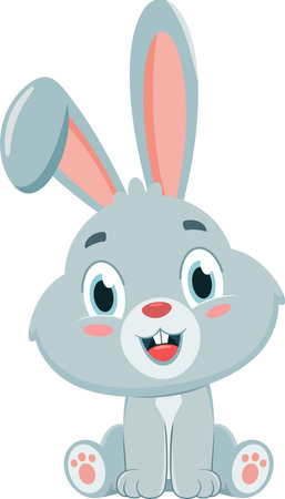 Cute Baby Rabbit Animal Cartoon Character. Vector Illustration Flat Design Isolated On Transparent Backgroundのイラスト素材