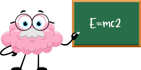 Brain Professor Cartoon Character In Front Of Chalkboard With Formula. Vector Illustration Flat Design Isolated On Transparent Backgroundのイラスト素材