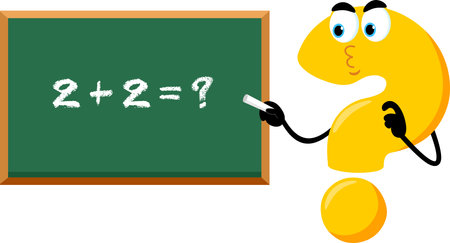 Cute Yellow Question Mark Cartoon Character Writing On School Chalk Board. Vector Illustration Flat Design Isolated On Transparent Backgroundのイラスト素材