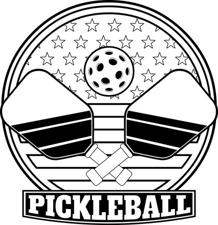 Outlined PickleBall Graphic Design With Crossed Paddles And USA Flag. Vector Hand Drawn Illustration Isolated On Transparent Backgroundのイラスト素材