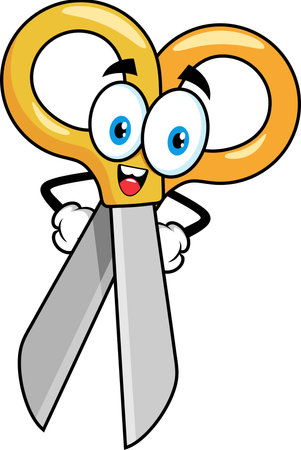 School Scissors Cartoon Character. Vector Hand Drawn Illustration Isolated On Transparent Backgroundのイラスト素材