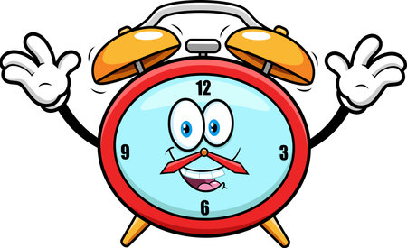Alarm Clock Cartoon Character Back To School. Vector Hand Drawn Illustration Isolated On Transparent Backgroundのイラスト素材