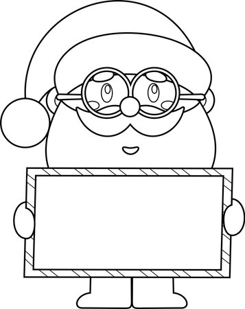Outlined Cute Santa Claus Cartoon Character Holding A Blank Sign. Vector Hand Drawn Illustration Isolated On Transparent Backgroundのイラスト素材