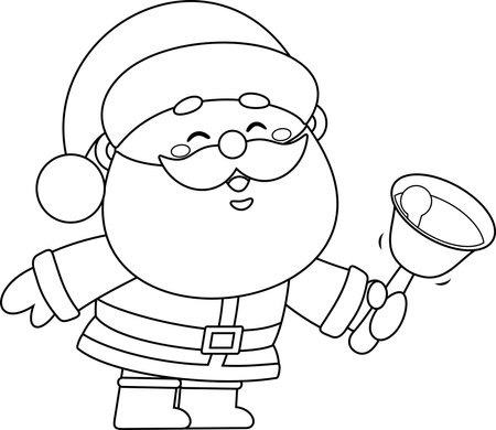 Outlined Cute Santa Claus Cartoon Character Ringing A Bell. Vector Hand Drawn Illustration Isolated On Transparent Backgroundのイラスト素材