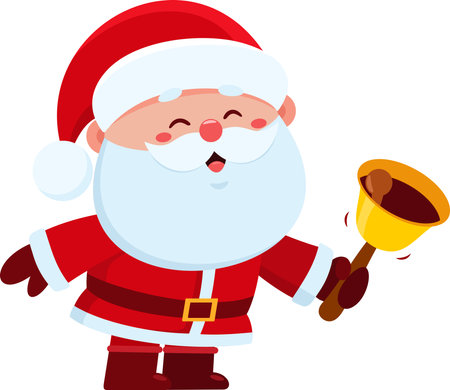 Cute Santa Claus Cartoon Character Ringing A Bell. Vector Illustration Flat Design Isolated On Transparent Backgroundのイラスト素材
