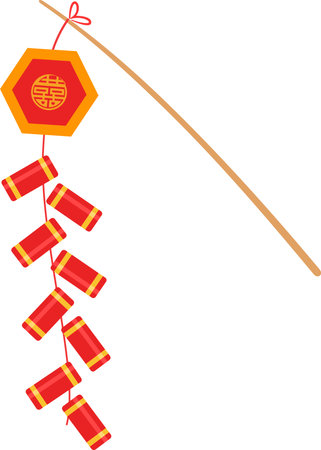 Cartoon Chinese New Year Red Firecracker. Vector Illustration Flat Design Isolated On Transparent Backgroundのイラスト素材