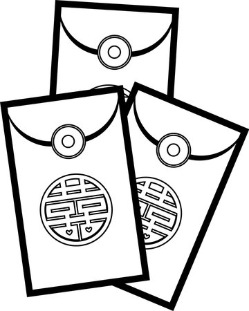 Outlined Cartoon Chinese New Year Money Packets. Vector Illustration Flat Design Isolated On Transparent Backgroundのイラスト素材
