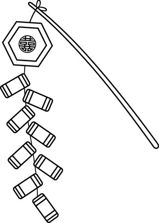 Outlined Cartoon New Year Chinese Firecracker. Vector Hand Drawn Illustration Isolated On Transparent Backgroundのイラスト素材