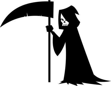 Spooky Halloween Grim Reaper Black Silhouette. Vector Hand Drawn Illustration Isolated On Transparent Backgroundのイラスト素材