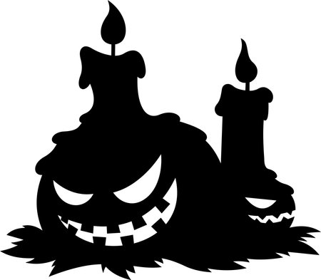 Scary Halloween Pumpkin Black Silhouettes. Vector Hand Drawn Illustration Isolated On Transparent Backgroundのイラスト素材