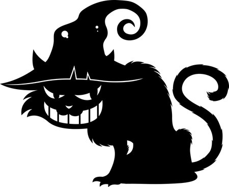 Halloween Black Cat Silhouettes. Vector Hand Drawn Isolated On Transparent Backgroundのイラスト素材