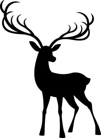Christmas Reindeer Black Silhouette. Vector Hand Drawn Illustration Isolated On Transparent Backgroundのイラスト素材