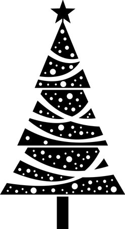 Christmas Tree Abstract Black Silhouette. Vector Hand Drawn Illustration Isolated On Transparent Backgroundのイラスト素材