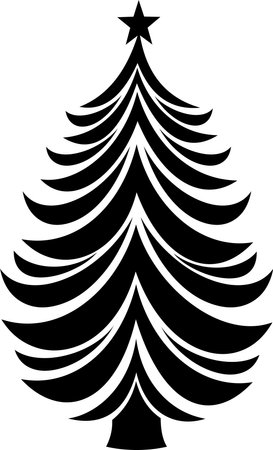 Christmas Tree Abstract Black Silhouette. Vector Hand Drawn Illustration Isolated On Transparent Backgroundのイラスト素材