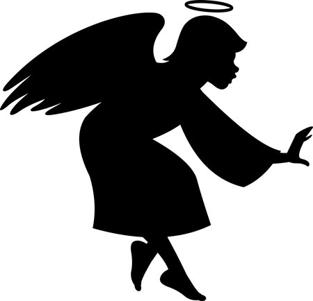 Christmas Angel Black Silhouette. Vector Hand Drawn Illustration Isolated On Transparent Backgroundのイラスト素材