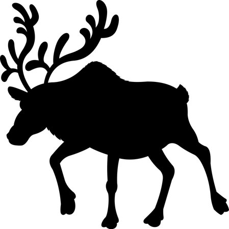 Christmas Reindeer Black Silhouette Walking. Vector Hand Drawn Illustration Isolated On Transparent Backgroundのイラスト素材