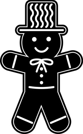 Christmas Gingerbread Man Black Silhouette. Vector Hand Drawn Illustration Isolated On Transparent Backgroundのイラスト素材