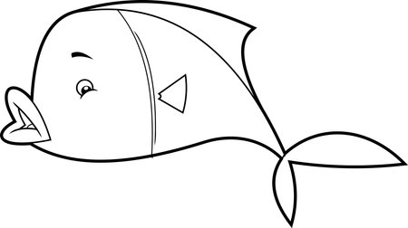 Outlined Cute Fish Cartoon Character With Open Mouth. Vector Hand Drawn Illustration Isolated On Transparent Backgroundのイラスト素材