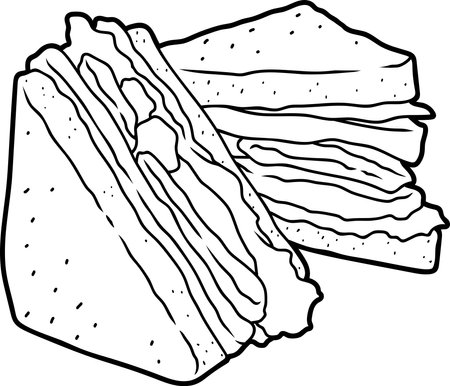 Outlined Club Sandwich with Chicken, Cheese, Lettuce, Tomato, and Bread. Vector Hand Drawn Illustration Isolated On Transparent Backgroundのイラスト素材