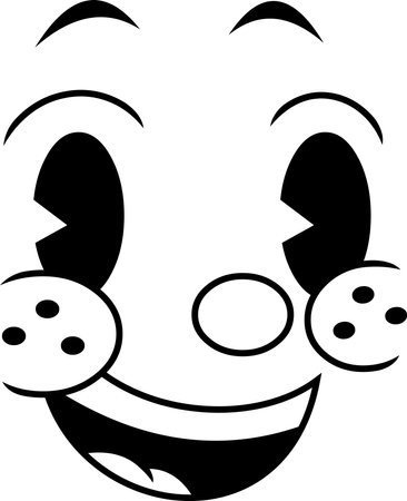Outlined Happy Retro Cartoon Face with Big Smile and Freckles. Vintage 30s 50s 60s Animation Character.のイラスト素材