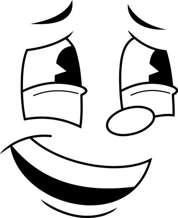 Outlined Funny Retro Cartoon Face with Cheeky Smile and Droopy Eyes. 30s 50s 60s Vintage Animation Style Characterのイラスト素材