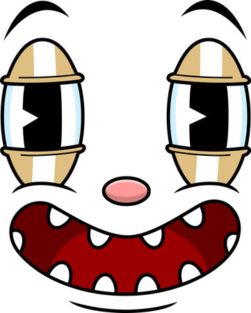 Crazy Retro Cartoon Face With Wild Eyes And Big Tooth Smileのイラスト素材