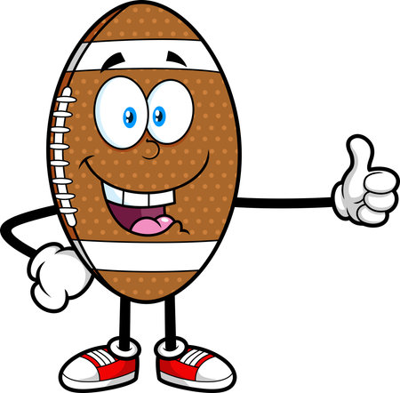 Smiling American Football Character Giving Thumbs Up- Vector Hand Drawn Illustration Isolated On Transparent Backgroundのイラスト素材