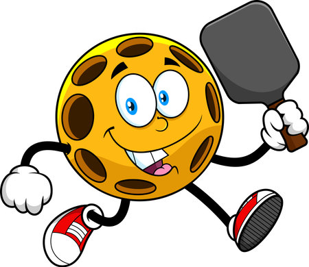 Pickleball Mascot Running With Paddle - Vector Hand Drawn Illustration Isolated On Transparent Backgroundのイラスト素材
