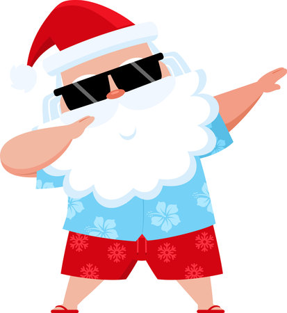 Summer Santa Claus Doing Dab Pose In Hawaiian Shirt. Vector Illustration Flat Design Isolated On Transparent Backgroundのイラスト素材