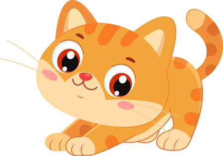 Playful Cute Orange Cat Cartoon Character Stretching- Vector Illustration Flat Design Isolated On Transparent Backgroundのイラスト素材