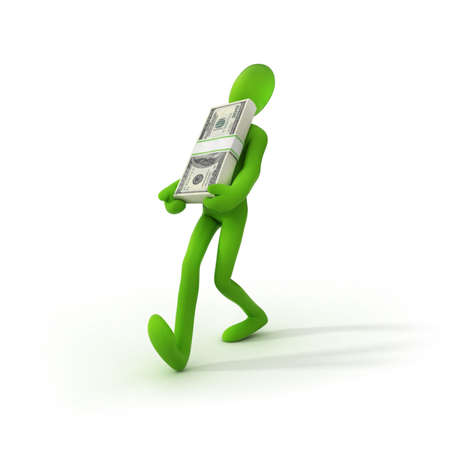 man with money on white isolated. 3d render