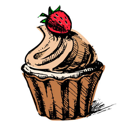 Creamy cup cake with delicious berryのイラスト素材