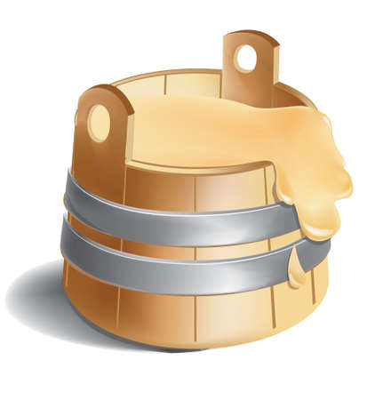 Wooden barrel of honey with metal silver clampsのイラスト素材