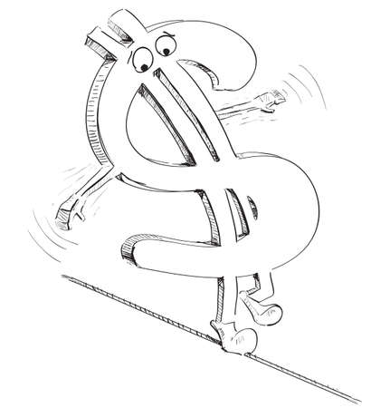 Unstable dollar cartoon illustration Unstable dollar cartoon illustration